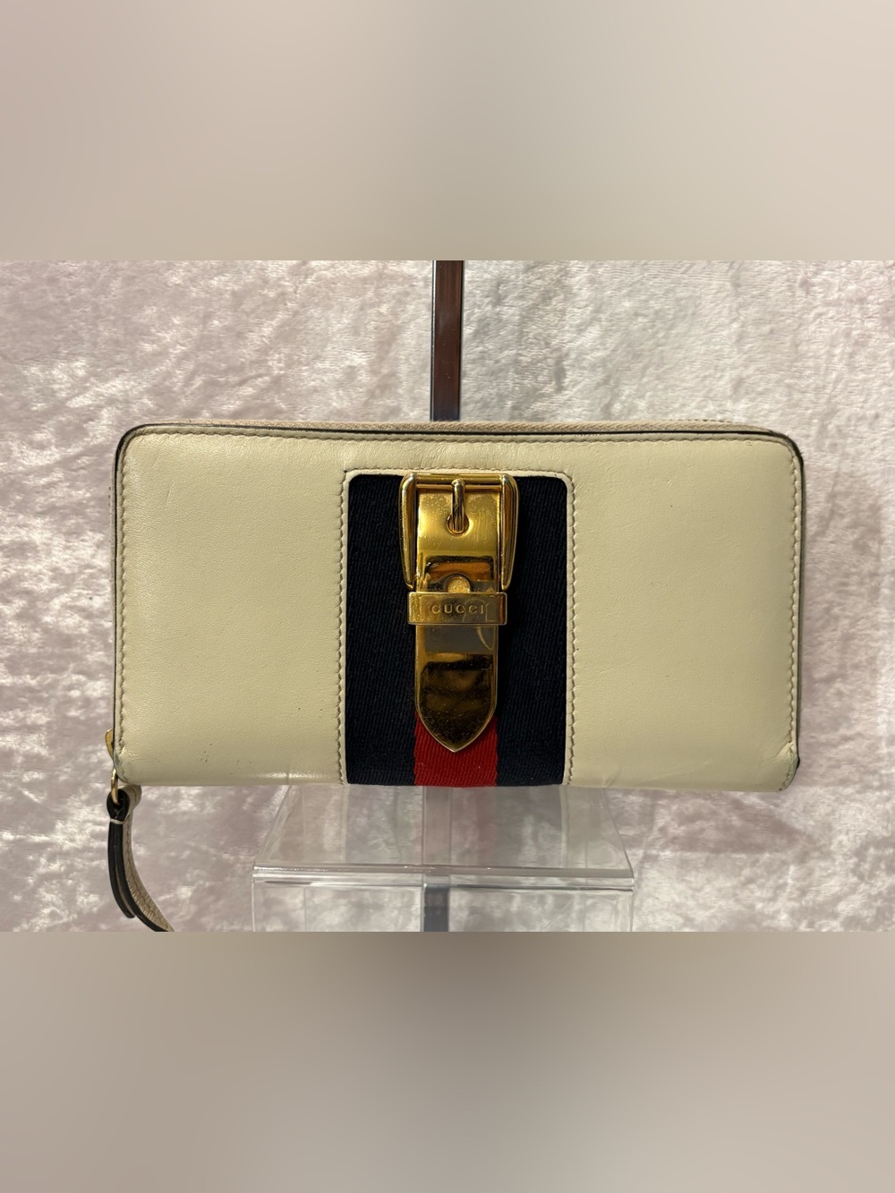 Gucci Sylvie Zip Around Continental Wallet Ivory Authentic